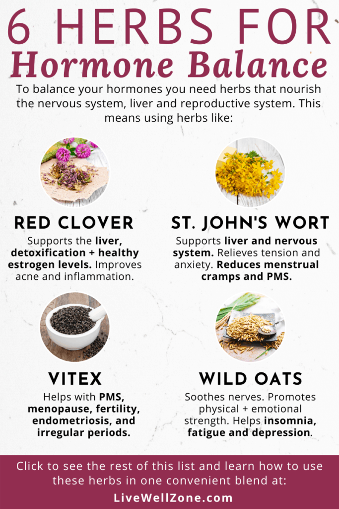 infographic showing herbs that balance hormones