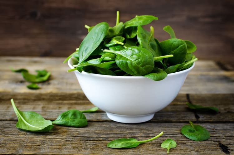 ingredients for a green smoothie bowl spinach