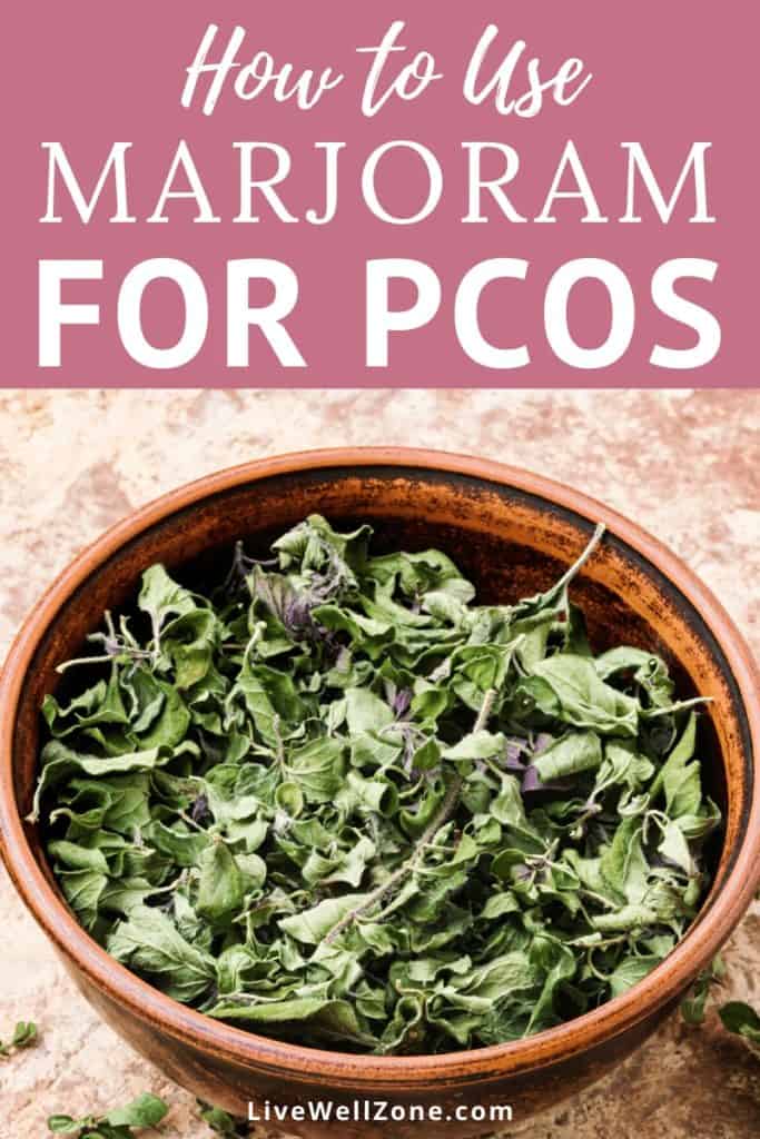 bowl of dry herb showing the use of marjoram for pcos