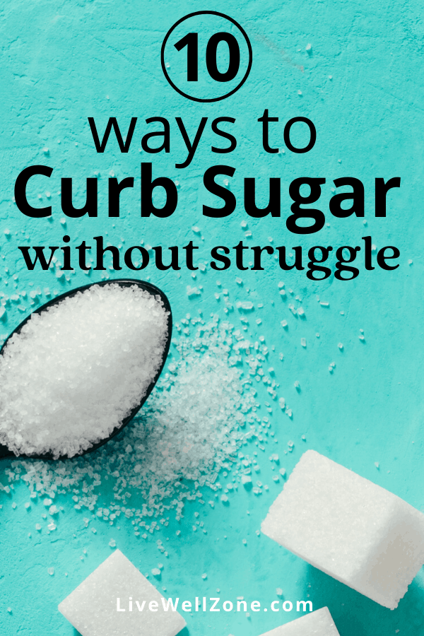 curb sugar cravings pin sugar on blue blackground