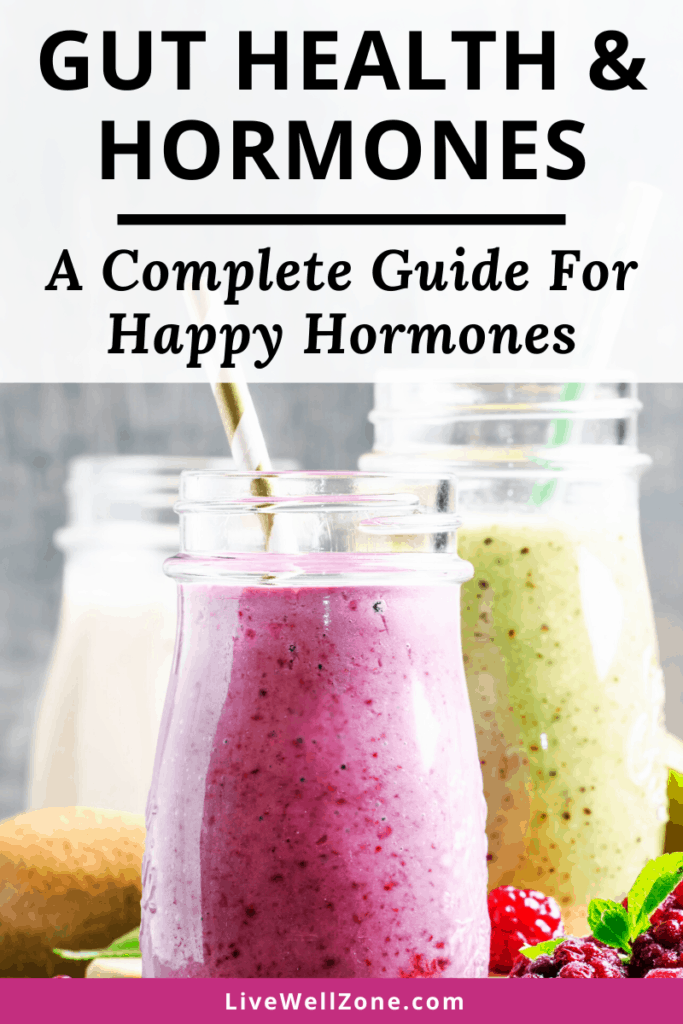 gut health and hormones pin with smoothies