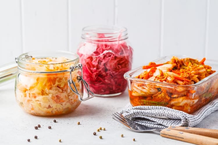 healthy gut and hormones probiotic foods like sauerkraut kimchi and fermented beets