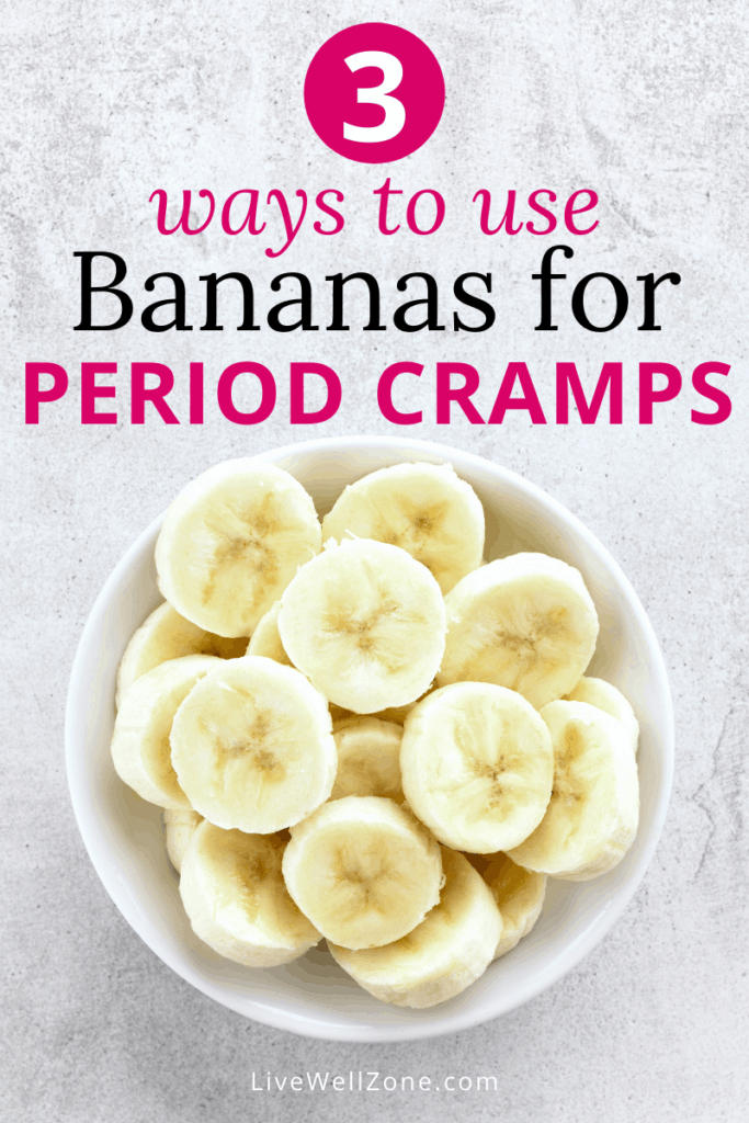 do bananas help with menstrual cramps pin with bowl closeup