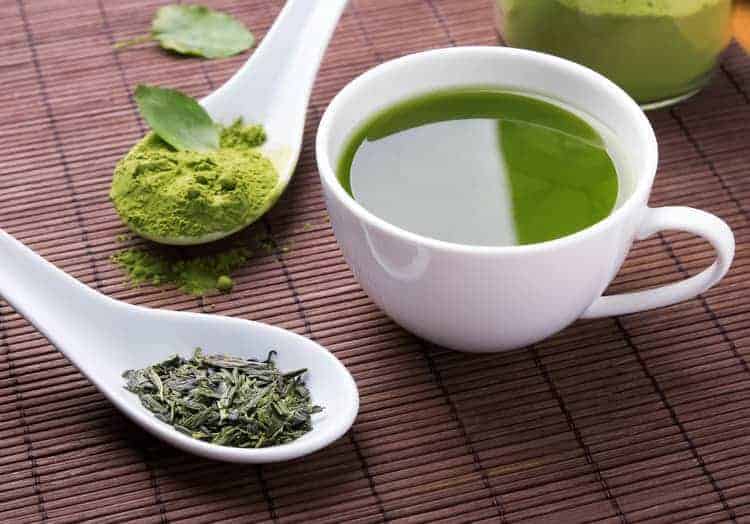 green tea leaves and matcha