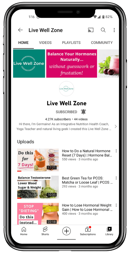 youtube page for live well zone