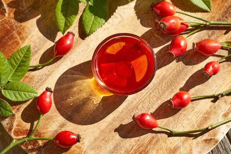 best rosehip oil for rosacea in a bowl surrounded by berries