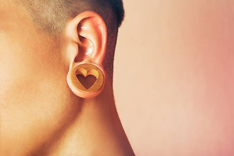 person with stretched ear lobe