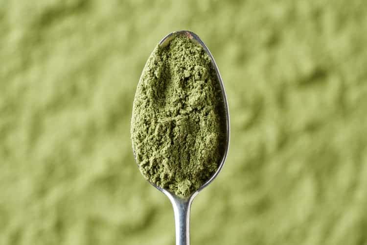 closeup of green powder in spoon