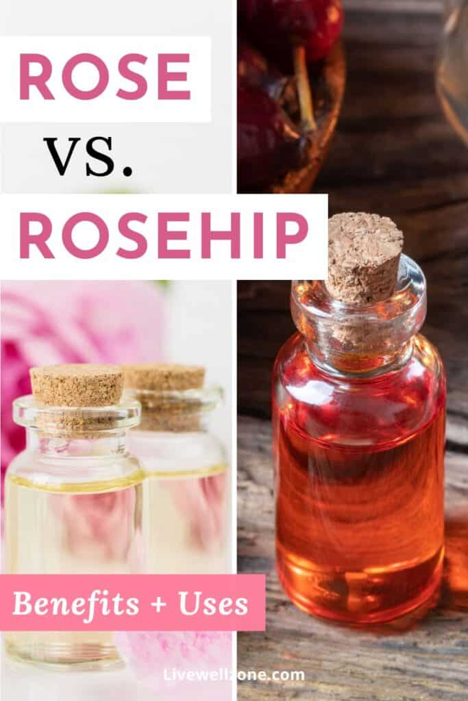 side by side bottles rose oil vs rosehip oil