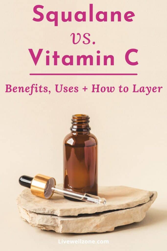 image of serum bottle and droppper with the title squalane vs vitamin c