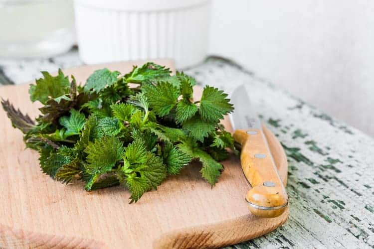 nettle leaves on cutting board