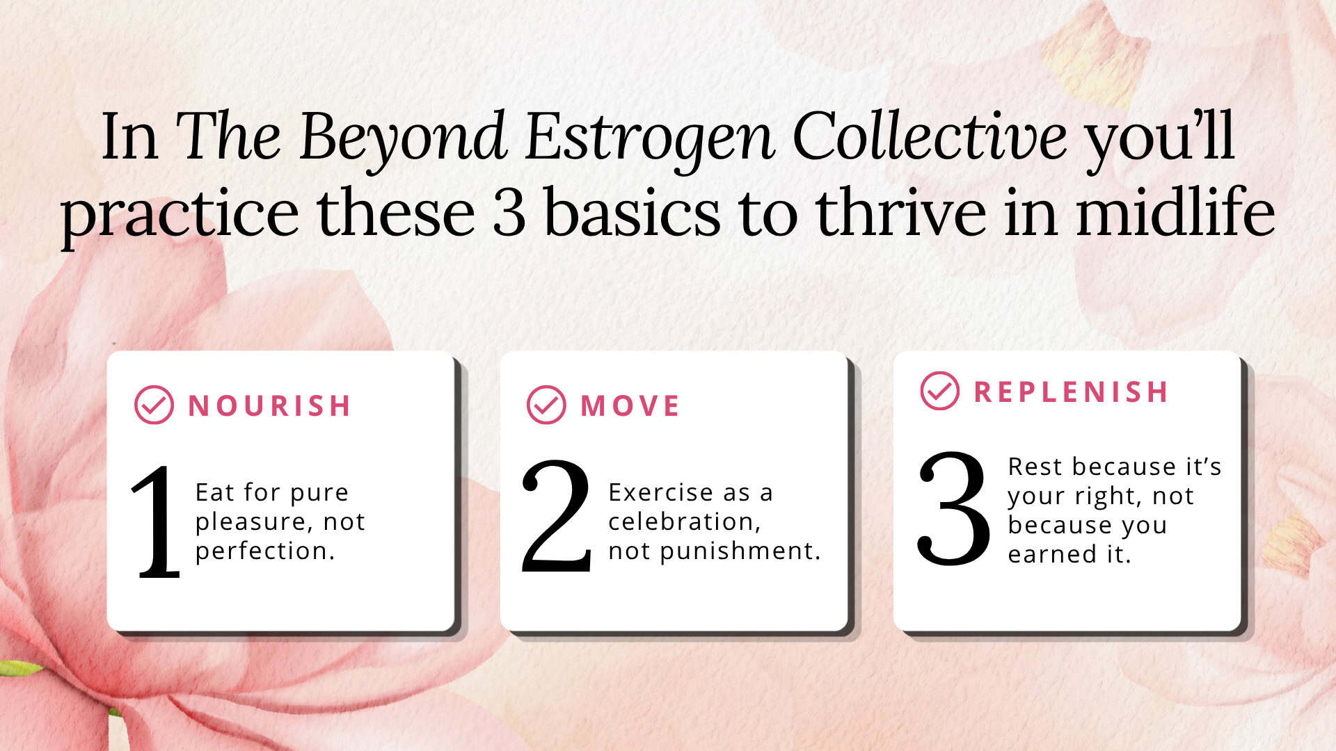 What we practice in community banner listing what we practice in the beyond estrogen collective